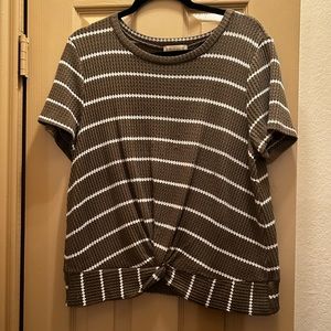 Olive Green Altar'd State Waffle Knit Striped Top
